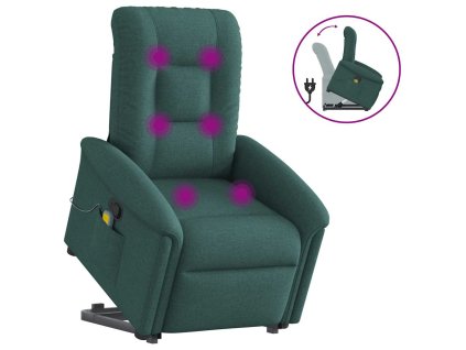 vidaXL Zvedací masážní polohovací křeslo tmavě zelené textil