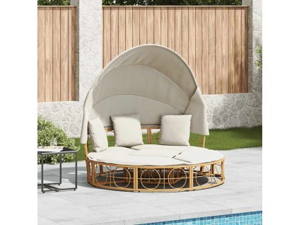 vidaXL Venkovní lůžko se stříškou a polštáři Poly ratan