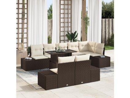 vidaXL Sada zahradních pohovek 9 pcs Hnědá a krémová polyratan