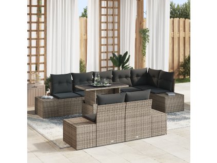vidaXL Sada zahradních pohovek s polštářem 9 pcs Šedá polyratan