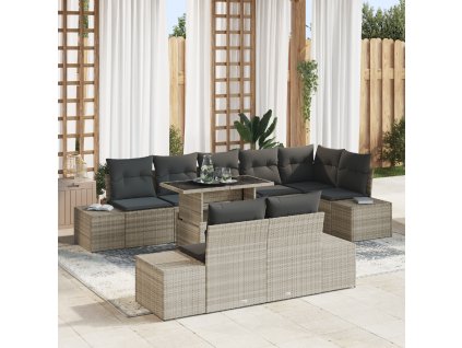 vidaXL Sada zahradních pohovek s polštářem 9 pcs Světle šedá polyratan