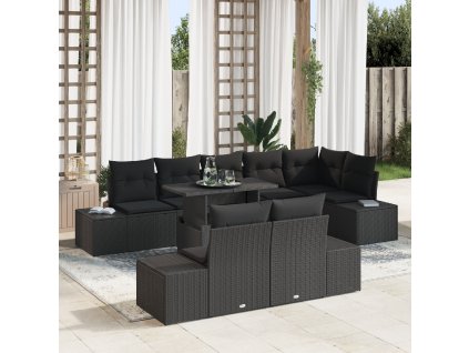 vidaXL Sada zahradních pohovek s polštářem s úložištěm 9 pcs Černá
