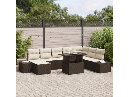 vidaXL Sada zahradních pohovek s polštářem 9 pcs Hnědá a krémová