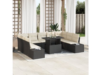 vidaXL Sada zahradních pohovek s polštářem 10 pcs Černá a krémová