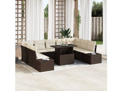 vidaXL Sada zahradních pohovek 10 pcs Hnědá a krémová polyratan