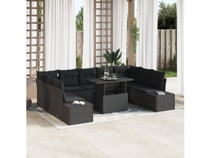 vidaXL Sada zahradních pohovek s polštářem 10 pcs Černá polyratan