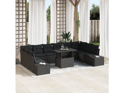 vidaXL Sada zahradních pohovek s polštářem s úložištěm 11 pcs Černá