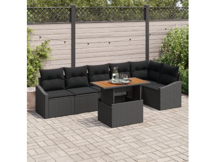 vidaXL Zahradní jídelní souprava s polštářem 7 pcs Černá a hnědá