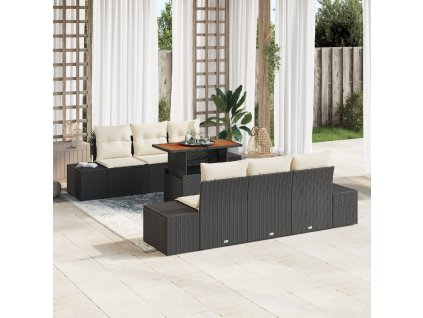 vidaXL Zahradní jídelní souprava s polštářem 7 pcs Černá a krémová