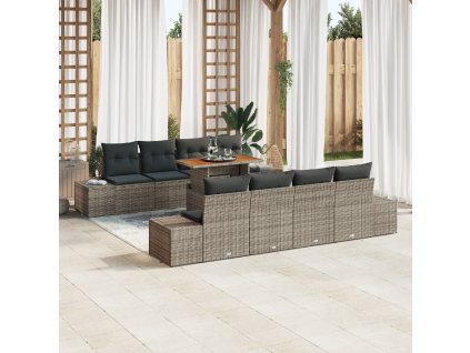 vidaXL Zahradní jídelní souprava s polštářem 9 pcs Šedá a hnědá