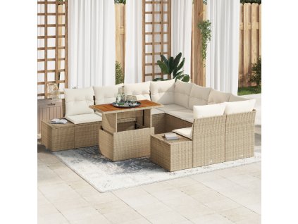 vidaXL Zahradní jídelní souprava s polštářem 9 pcs Béžová a krémová