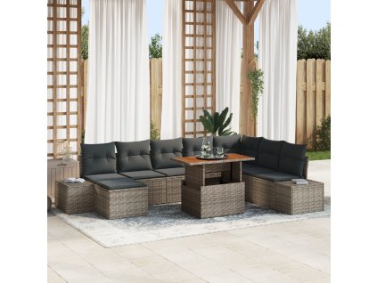 vidaXL Zahradní jídelní souprava s polštářem 9 pcs Šedá a hnědá