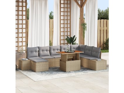 vidaXL Zahradní jídelní souprava s polštářem 9 pcs Beige a šedá