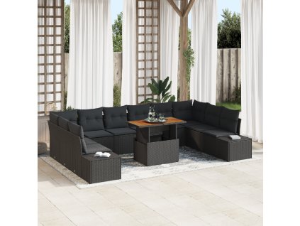 vidaXL Sada zahradních pohovek s polštářem 11 pcs Černá a hnědá