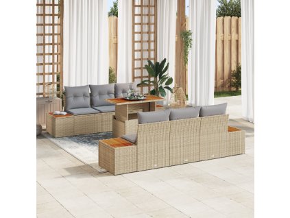 vidaXL Zahradní jídelní souprava s polštářem 7 pcs Beige a šedá