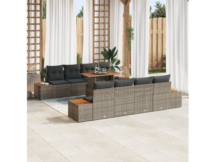 vidaXL Zahradní jídelní souprava s polštářem 9 pcs Šedá a hnědá