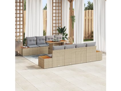 vidaXL Zahradní jídelní souprava s polštářem 9 pcs Beige a šedá