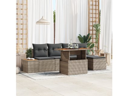 vidaXL Zahradní jídelní souprava s polštářem 6 pcs Šedá a hnědá