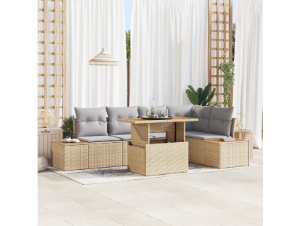 vidaXL Zahradní jídelní souprava s polštářem 6 pcs Beige a šedá