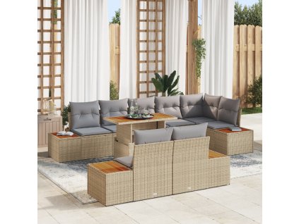 vidaXL Zahradní jídelní souprava s polštářem 9 pcs Beige a šedá