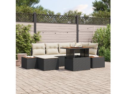 vidaXL Zahradní jídelní souprava s polštářem 7 pcs Černá a béžová