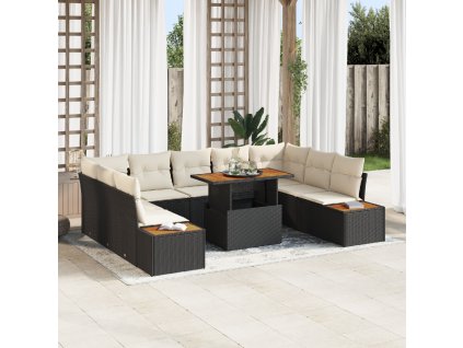 vidaXL Zahradní jídelní souprava s polštářem 10 pcs Černá a béžová