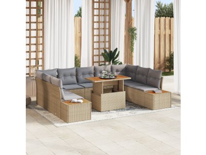 vidaXL Zahradní jídelní souprava s polštářem 10 pcs Beige a šedá