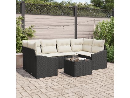 vidaXL Set pohovek s polštářem 7 pcs Černá a krémová polyratan