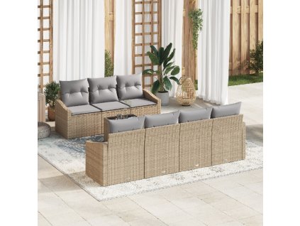 vidaXL Set pohovek s polštářem 8 pcs Beige a šedá polyratan