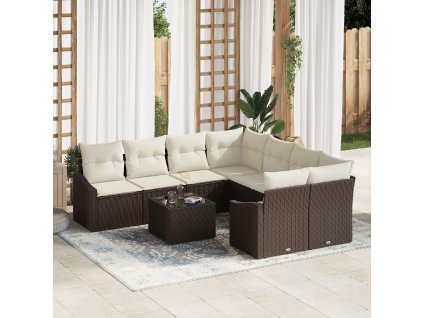 vidaXL Set pohovek s polštářem 9 pcs Hnědá a krémová polyratan