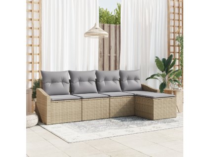 vidaXL Set pohovek s polštářem 5 pcs Béžová a Světle šedá polyratan
