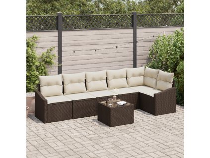 vidaXL Sada zahradních pohovek 7 pcs Hnědá a krémová polyratan