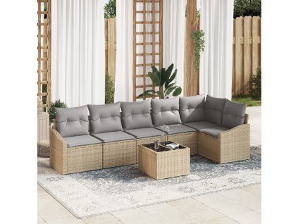 vidaXL Sada zahradních pohovek 7 pcs Béžová a Světle šedá polyratan