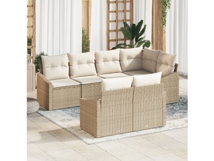 vidaXL Sada zahradních pohovek 7 pcs Béžová a bílá polyratan