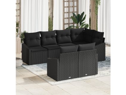 vidaXL Sada zahradních pohovek s polštářem 7 pcs Černá polyratan