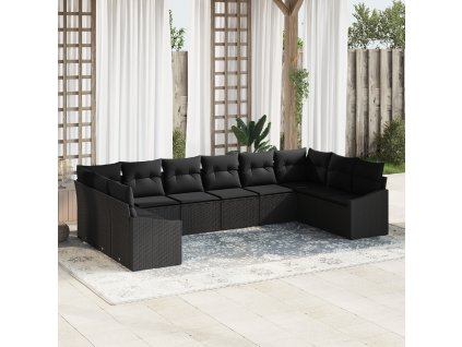 vidaXL Sada zahradních pohovek s úložištěm 10 pcs Černá polyratan