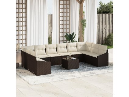 vidaXL Sada zahradních pohovek 11 pcs Hnědá a krémová polyratan