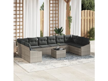 vidaXL Sada zahradních pohovek s úložištěm Světle šedá polyratan