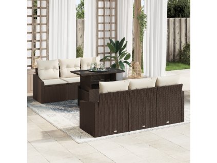 vidaXL Sada zahradních pohovek s polštářem 7 pcs Hnědá polyratan