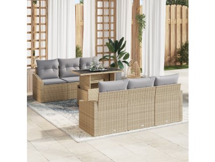 vidaXL Sada zahradních pohovek s úložištěm 7 pcs Béžová Poly ratan
