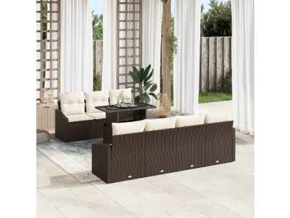 vidaXL Sada zahradních pohovek s polštářem 8 pcs Hnědá polyratan