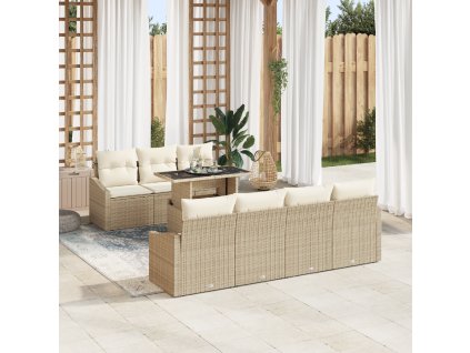 vidaXL Sada zahradních pohovek s polštářem 8 pcs Béžová polyratan