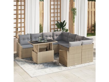 vidaXL Sada zahradních pohovek s úložištěm 9 pcs Béžová Poly ratan