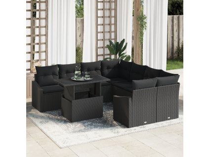 vidaXL Sada zahradních pohovek s úložištěm 9 pcs Černá Poly ratan