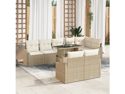 vidaXL Sada zahradních pohovek s polštářem 9 pcs Béžová a krémová