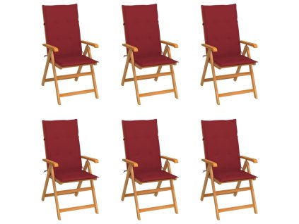 vidaXL Zahradní židle 6 ks s vínově červenými poduškami masivní teak