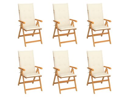 vidaXL Zahradní židle 6 ks s krémovými poduškami masivní teak