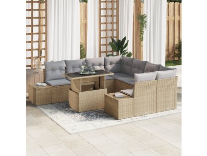 vidaXL Sada zahradních pohovek s polštářem 9 pcs Béžová a Světle šedá