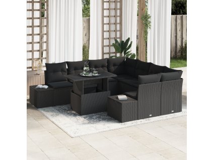 vidaXL Sada zahradních pohovek s polštářem s úložištěm 9 pcs Černá