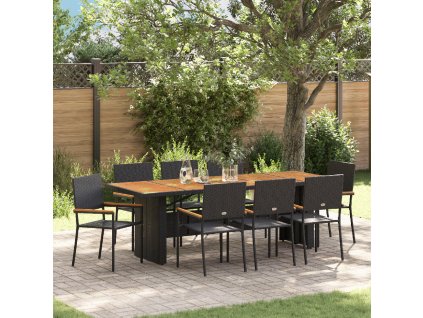 vidaXL Zahradní jídelní souprava 9 pcs Černá Poly ratan
